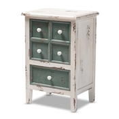 Baxton Studio Angeline Antique French Country Cottage Distressed White and Teal Finished Wood 5-Drawer Storage Cabinet